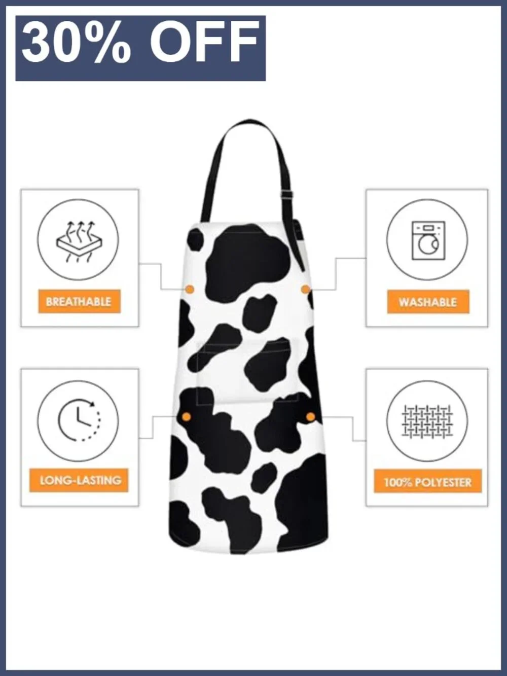 Waterproof Polyester Bib Apron with Pockets Adjustable for Cooking Baking